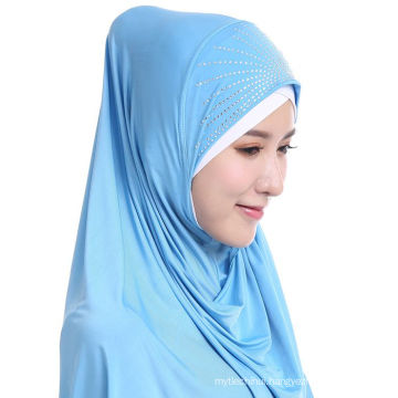 2017 Summer wonderful solid color hot drilling muslim instant scarf hijab